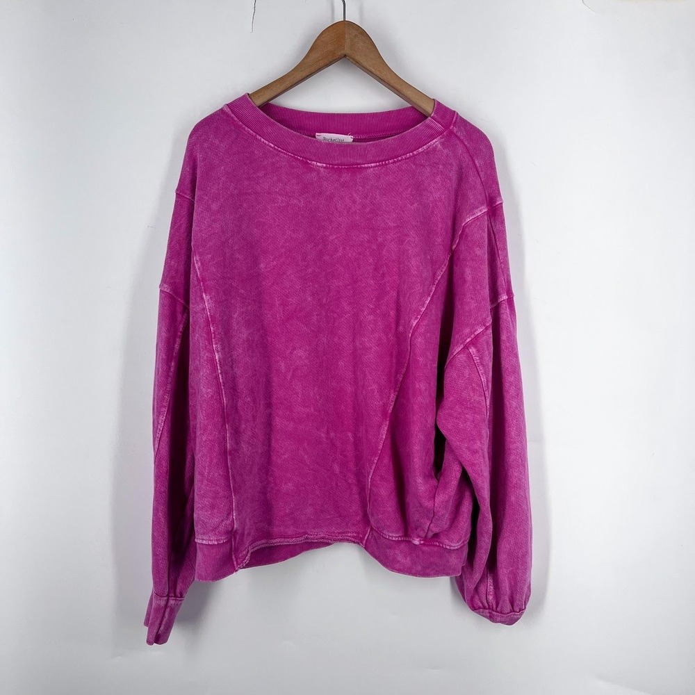 Bucketlist Womens Magenta Pink Mineral Wash Seamed Sweatshirt T1421 Medium USA